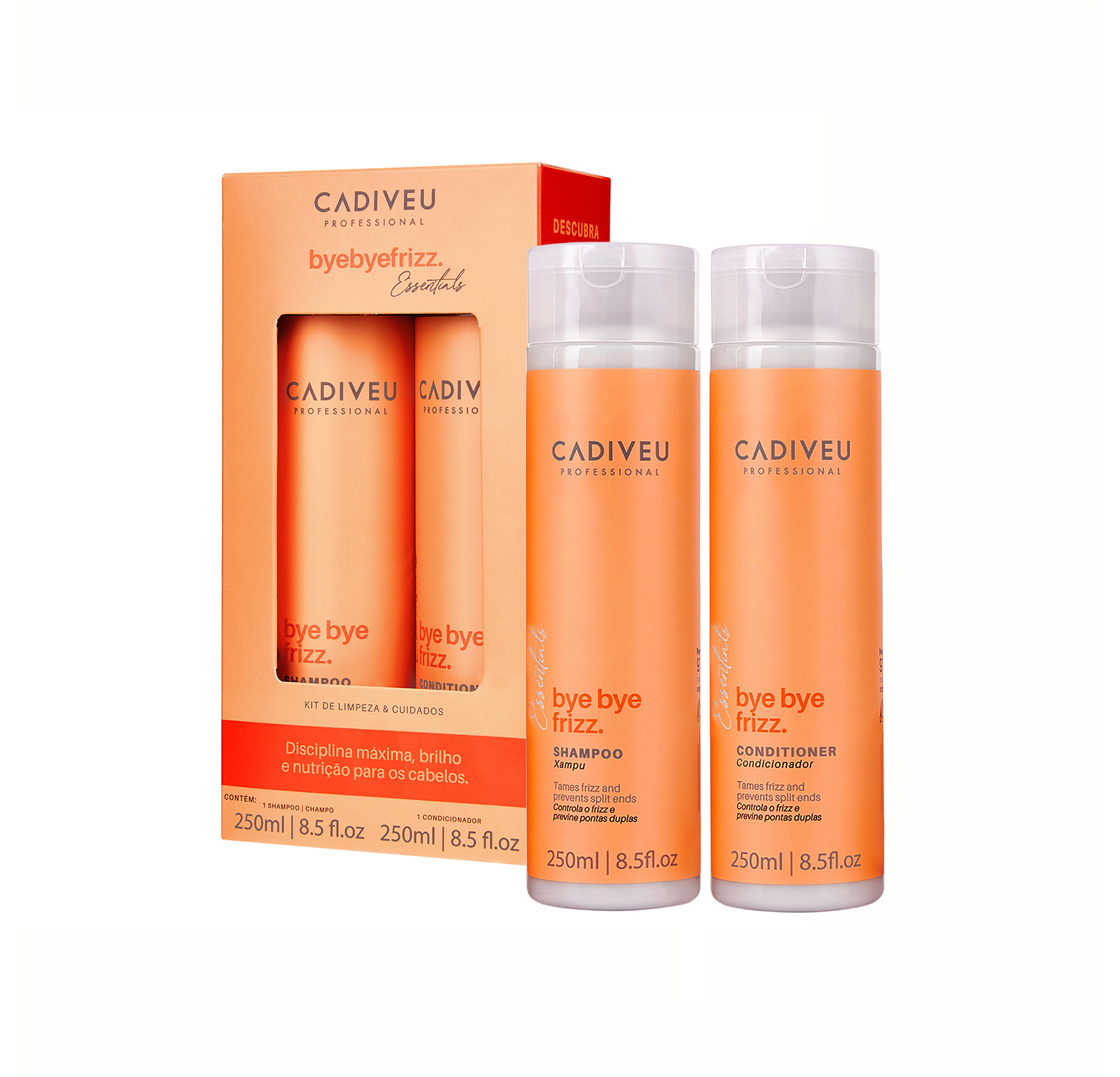 Cadiveu Essentials Bye Bye Frizz Kit de Limpeza Shampoo e Condicionador 250ml