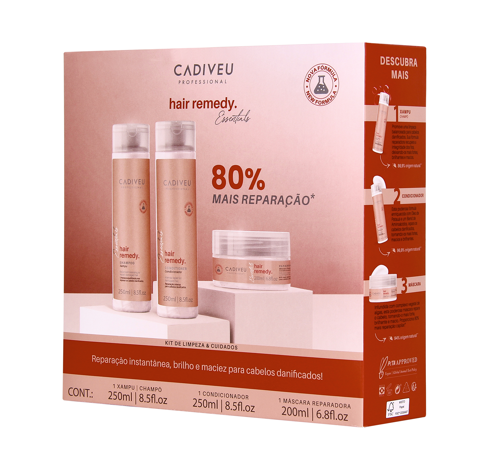 Cadiveu Professional Essentials Hair Remedy Kit Home Care Shampoo + Condicionador 250ml e Máscara 200ml
