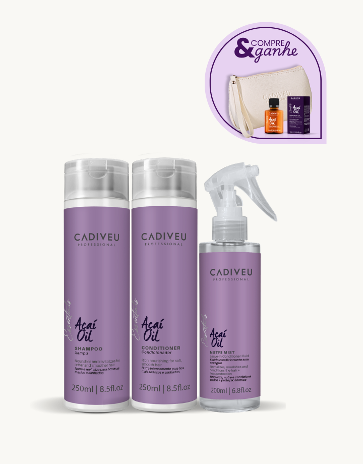 Kit Cadiveu Essentials Açaí Oil Shampoo + Condicionador + Leave-in Fluído