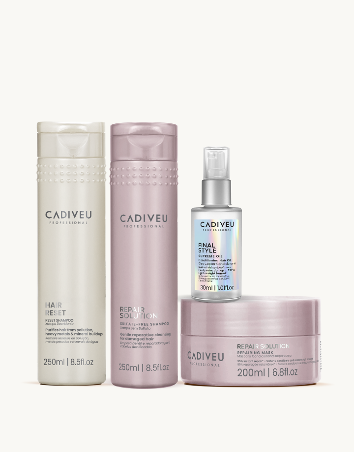 Kit Shampoo Desviciante 250ml + Repair Solution Shampoo 250ml + Repair Solution Máscara 200ml + Supreme Oil Final Style 30ml