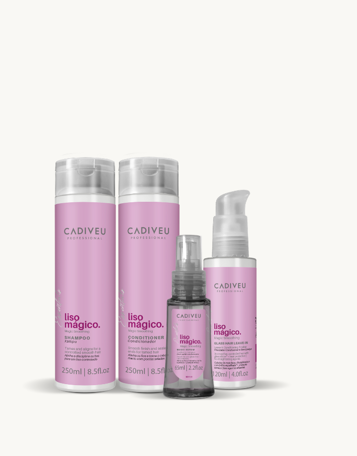 KIT Liso Mágico Shampoo + Condicionador + Glass Hair Leave-in + Magic Serum